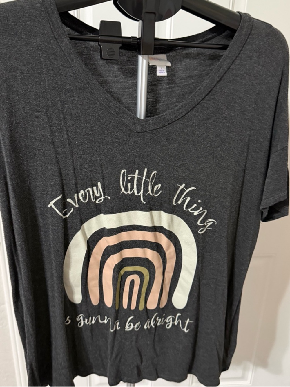 LuLaRoe Lisa top-Charcoal Tee with Pastel Logo